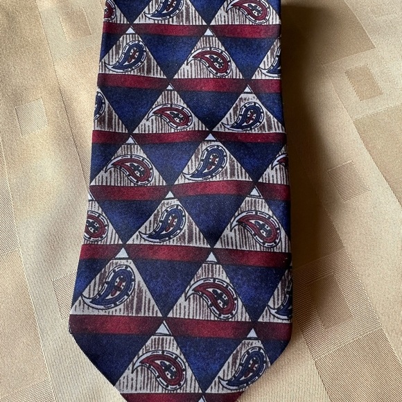 Men's Geometric Patterned Tie - Blue and‎ Red - Picture 1 of 9